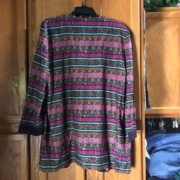 Vintage Lady Carol of NY Pink Floral & Striped Open Jacket Size 14 - Picture 11 of 13